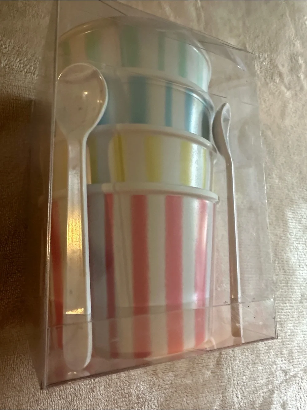 Striped melamine Ice Cream Cups Set with Spoons - Pastel Multicolor